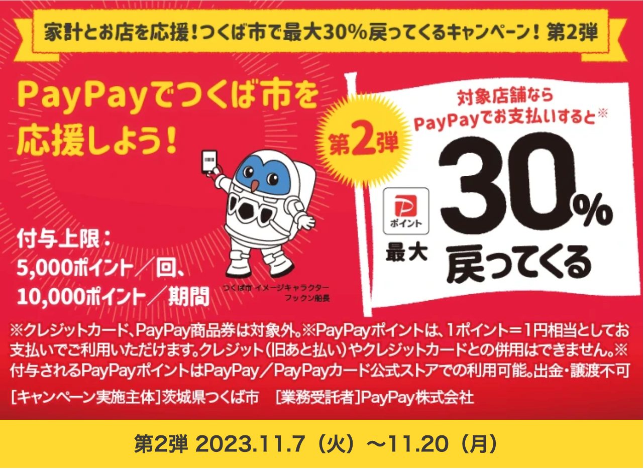 【キャンペーン】PayPay支払いで最大30%戻ってくるキャンペーン(11/7-11/20)